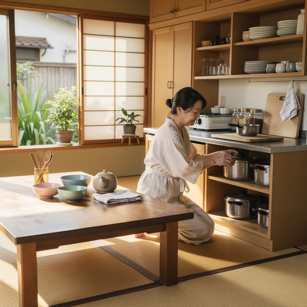 ダイニングテーブルにセットされたシンプルな食器とカトラリー。
