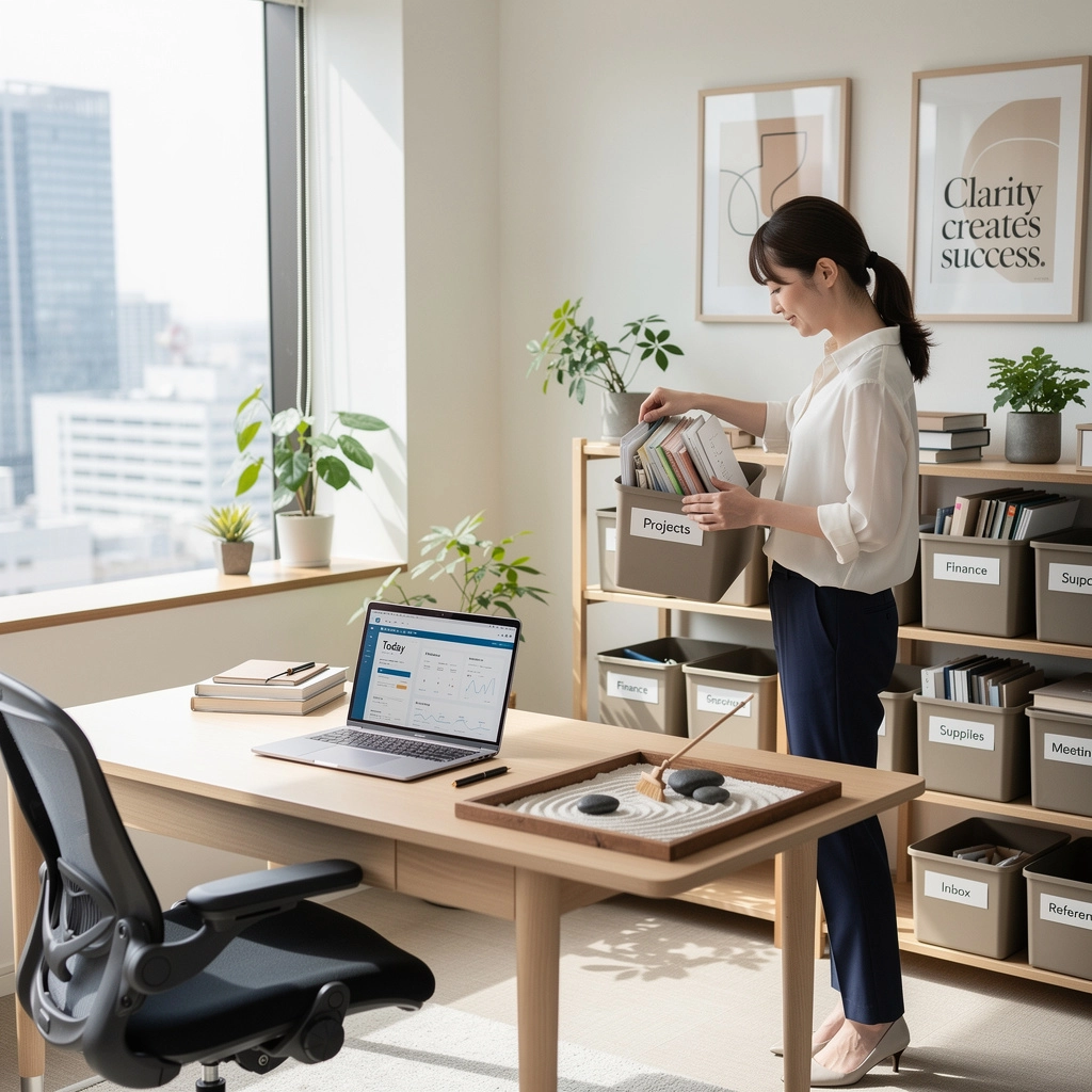キッチンの整理整頓された棚に並んだ調理器具と食器。