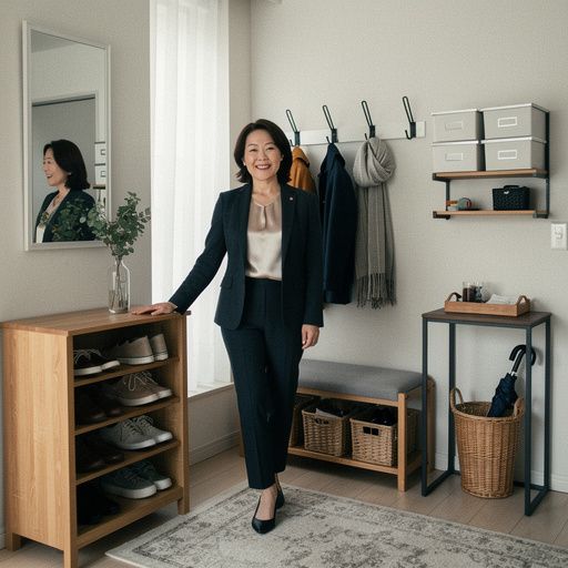 本棚に整然と並べられた本と観葉植物の組み合わせ